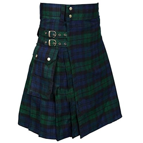 Röcke Für Damen Plisseerock Damenrock Kilt Schottischer Kilt Für Herren Urlaub Kostüm Highland Pocket Plaid Faltenrock Klassisch Retro Trachten Kilt Kostüm Mittelalter M Grün von Bysonglezai