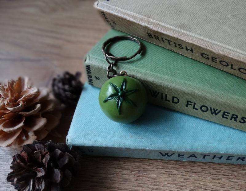 By The Shed Green Tomate Schlüsselanhänger - Grüne Frucht Schlüssel Obst Kleingarten Gartenarbeit Geschenk Mediterran Unreif Gebraten von BytheShed
