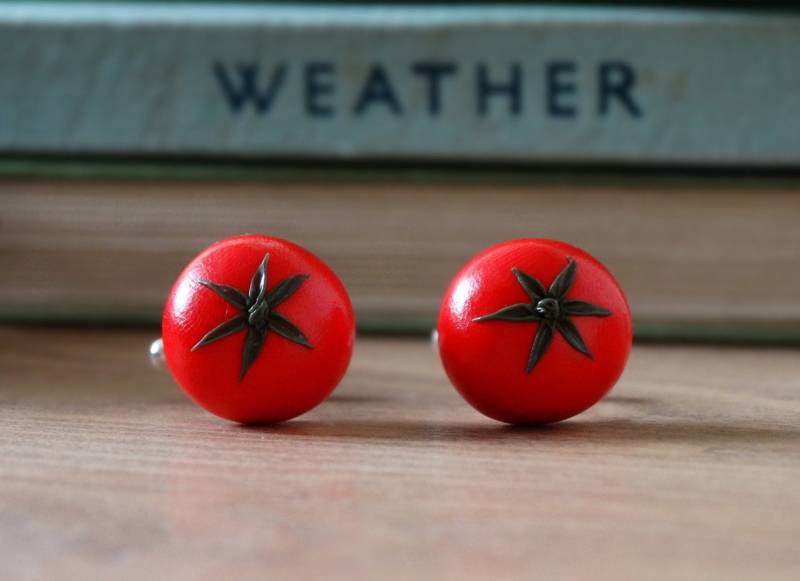 By The Shed Tomate Rote Frucht Manschettenknöpfe - Edelstahl Zuteilung Vegetarisch Gartenarbeit Gemüse Obst Sommer Spaß von BytheShed