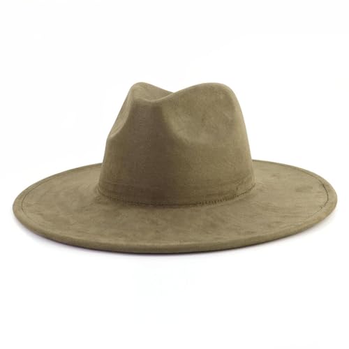 Bywenzai Männer Frauen Filz Top Hüte Fedora Panama Hüte Topper Herren Damen Paar Hut Mit Großer Krempeherrenhut Mit Flacher Krempehuthut Mit Breiter Krempejazz Cap M(56-58Cm) Tiefes Armeegrün von Bywenzai