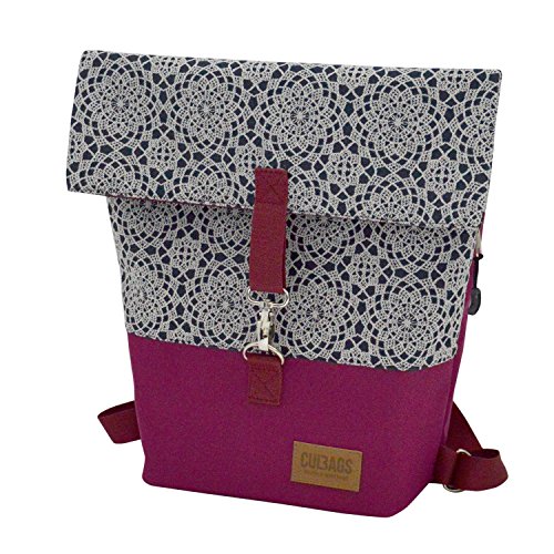 C-BAGS SWEET JEANS Fahrradtasche Damen Rucksack Spitzenmuster verschiedene Muster (800.006 weinrot/dunkelblau) von C-BAGS