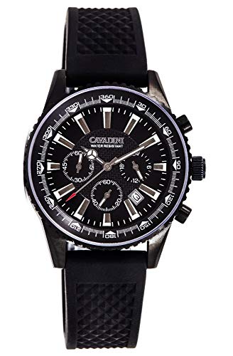 C CAVADINI Albatros Flight Computer Herren-Armbanduhr Chronograph Quarz mit Kautschukarmband CV-1603KL (schwarz) von C CAVADINI