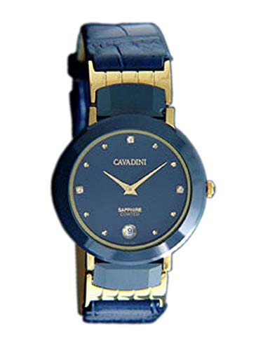 C CAVADINI Damen-Armbanduhr Analog Quarz mit Lederarmband CV-745 (blau/Gold) von C CAVADINI