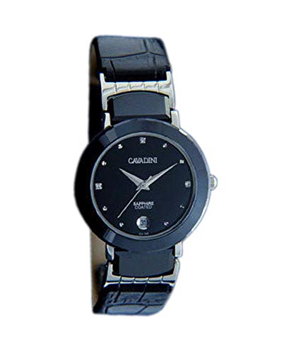 C CAVADINI Damen-Armbanduhr Analog Quarz mit Lederarmband CV-745 (schwarz/Silber) von C CAVADINI