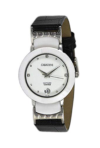 C CAVADINI Damen-Armbanduhr Analog Quarz mit Lederarmband CV-745 (Weiss/Silber) von C CAVADINI