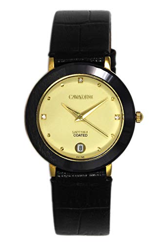 C CAVADINI Damen-Armbanduhr Analog Quarz mit Lederarmband CV-745 (gelb/Gold) von C CAVADINI