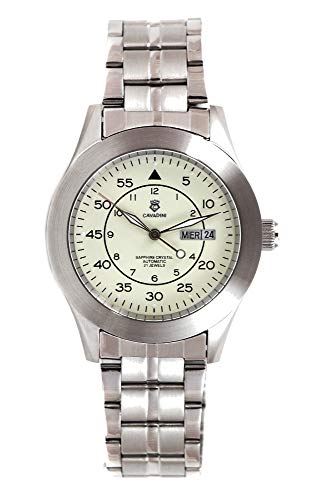 C CAVADINI Herren-Armbanduhr Analog Automatik mit Edelstahlarmband CV-999 (Weiss) von C CAVADINI
