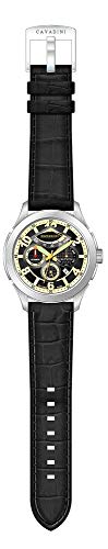 C CAVADINI Herren-Armbanduhr Analog Automatik mit Lederarmband CV-1302 (schwarz/gelb) von C CAVADINI