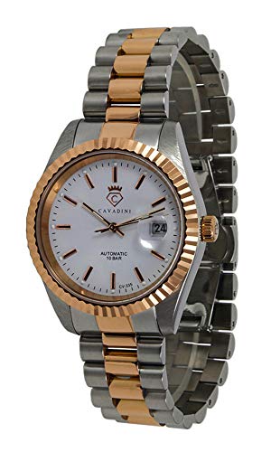 C CAVADINI Herren-Armbanduhr Leonardo Analog Automatik mit Edelstahlarmband CV-335 (Weiss/Bicolor) von C CAVADINI