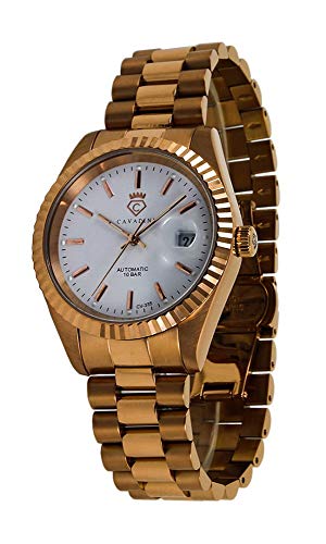 C CAVADINI Herren-Armbanduhr Leonardo Analog Automatik mit Edelstahlarmband CV-335 (Weiss/Rosegold) von C CAVADINI