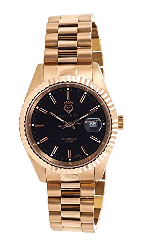 C CAVADINI Herren-Armbanduhr Leonardo Analog Automatik mit Edelstahlarmband CV-335 (schwarz/Rosegold) von C CAVADINI