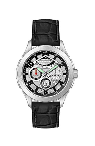 C CAVADINI Herren-Armbanduhr Analog Automatik mit Lederarmband CV-1302 (Silber/schwarz) von C CAVADINI