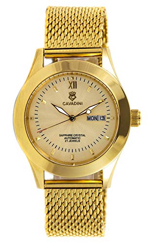 C CAVADINI Herren-Armbanduhr Analog Automatik mit Mesharmband CV-999 (Gold) von C CAVADINI