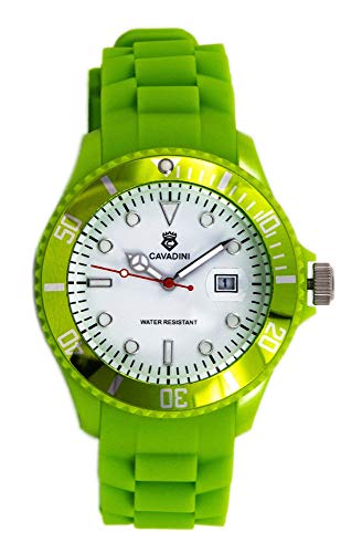 C CAVADINI Unisex-Armbanduhr Analog Quarz mit Silikonarmband CV-111 (42 mm, hellgrün) von C CAVADINI