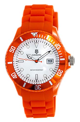 C CAVADINI Unisex-Armbanduhr Analog Quarz mit Silikonarmband CV-111 (42 mm, orange) von C CAVADINI