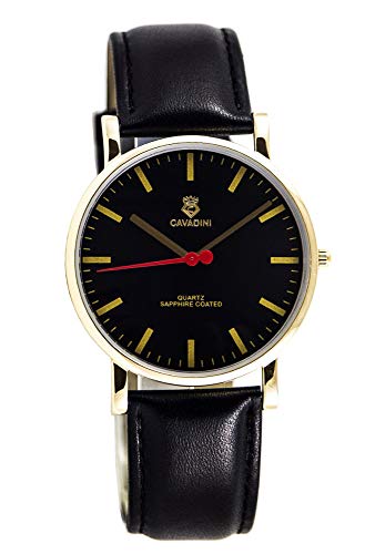 C CAVADINI Yukon Herren-Armbanduhr Analog Quarz mit Lederarmband (schwarz/Gold) von C CAVADINI