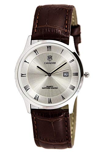 C CAVADINI Yukon Herren-Armbanduhr Analog Quarz mit Lederarmband CV-4228 (Silber/braun) von C CAVADINI