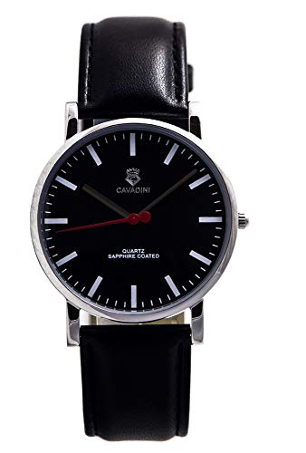 C CAVADINI Yukon Herren-Armbanduhr Analog Quarz mit Lederarmband CV-4302 (schwarz/Silber) von C CAVADINI