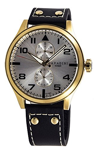CAVADINI Stingray Herren-Armbanduhr Edelstahl mit Lederarmband (Silber/Gold) von C CAVADINI
