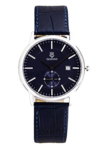 CAVADINI Yukon Herren-Armbanduhr Edelstahl mit Lederarmband CV-4304 (blau/Silber) von C CAVADINI