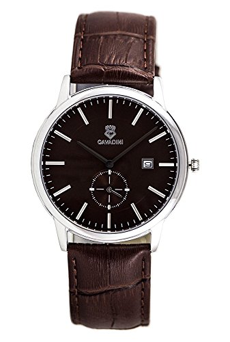 CAVADINI Yukon Herren-Armbanduhr Edelstahl mit Lederarmband CV-4304 (braun/Silber) von C CAVADINI