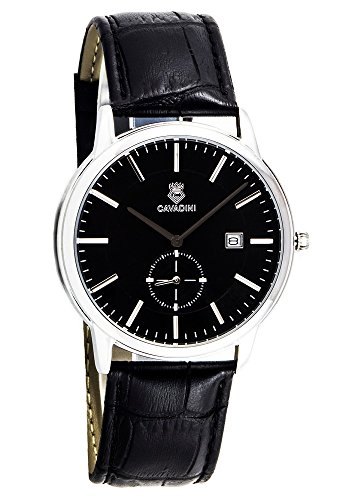 CAVADINI Yukon Herren-Armbanduhr Edelstahl mit Lederarmband CV-4304 (schwarz/Silber) von C CAVADINI