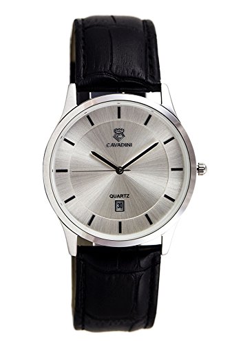 CAVADINI Yukon Herren-Armbanduhr Edelstahl mit Lederarmband (Weiss/Silber) von C CAVADINI