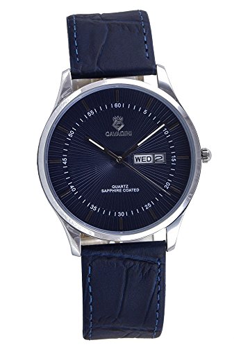 CAVADINI Yukon Herren-Armbanduhr Edelstahl mit Lederarmband CV-4305 (blau/Silber) von C CAVADINI