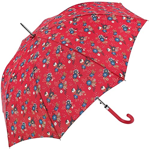 C-COLLECTION Stockschirm Fiber Damenschirm Regenschirm Automatik Blumen UV Schutz 50+ (Rot) von C-COLLECTION