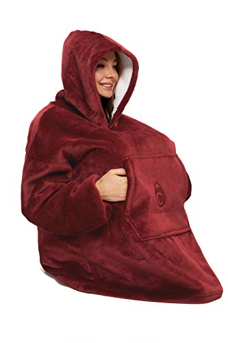 C hello cloud Übergroße Decke mit Kapuze, tragbares Kapuzen-Sweatshirt aus Sherpa-Fleece, bequem, ultraweich, flauschiger Pullover, Einheitsgröße für alle (Marineblau), rot, Einheitsgröße Große Größen von C hello cloud