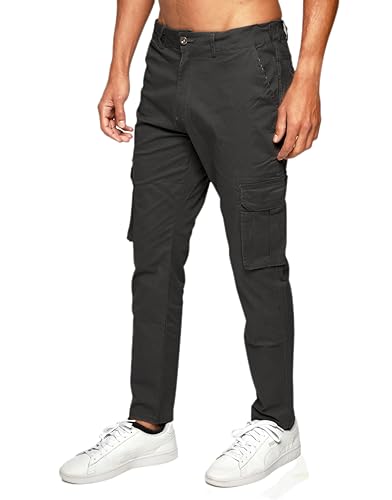 C-IN-C Herren Cargohose Slim Fit Einfarbige Hose Männer Causal Sporthose Elastische Freizeithose mit 6 Tasche CA-02 (DE/NL/SE/PL, Bundweite, 30, Slim, Regular, Grau) von C-IN-C