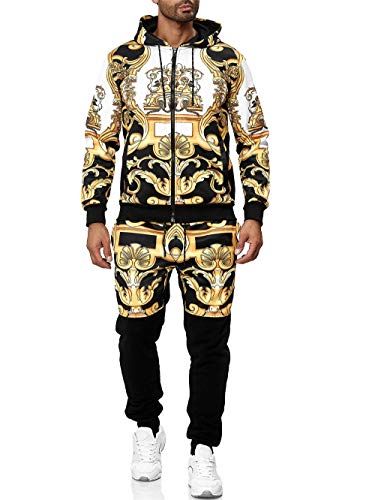 C-IN-C Luxuriöses Herren-Trainingsanzug mit Barock-Print – Kapuzenjacke mit Reißverschluss + Jogginghose, modisch & bequem, atmungsaktiv, Streetwear-Stil von C-IN-C