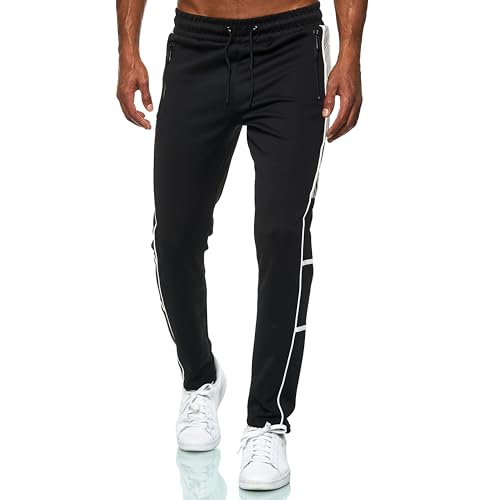 C-IN-C Herren Jogginghose Sporthose Trainingshose mit Reißverschlusstasche und Streifen-Design, Slim Fit, Freizeit Fitness Hose (DE/NL/SE/PL, Alphanumerisch, XL, Regular, Regular, 183(Schwarz)) von C-IN-C