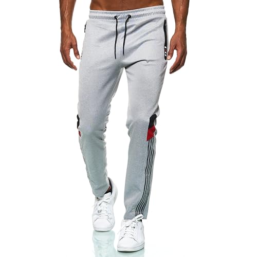 C-IN-C Herren Jogginghose Sporthose Trainingshose mit Reißverschlusstasche und Streifen-Design, Slim Fit, Freizeit Fitness Hose (DE/NL/SE/PL, Alphanumerisch, XXL, Regular, Regular, 186(Grau)) von C-IN-C