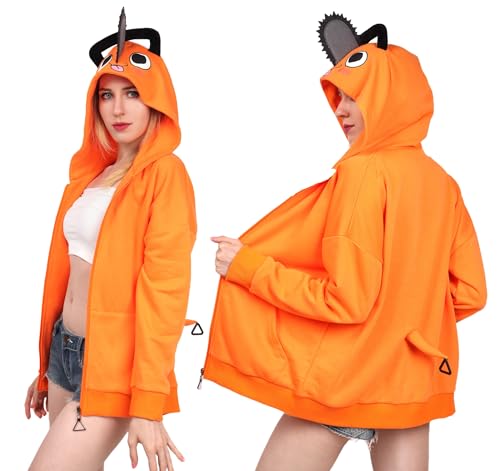 C-ZOFEK Pochita Cosplay Hoodie Damen US Size Sweatshirt mit Taschen, Orange/Abendrot im Zickzackmuster (Sunset Chevron), X-Large von C-ZOFEK