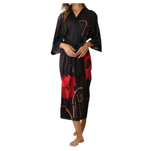 C'est TT Bademantel Lila, Kimono Robe Damen Eleganter Langarm 3/4 Ärmel Leicht Kleid Mode Große Größen Saunamantel Strand Morgenmantel Weiter Unisex Strandkleid Dünn Nachtwäsche von C'est TT