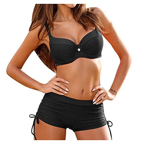 C'est TT Bademode Damen Tankini Bikini Damen Große Brüste Bauchweg Bademode Zweiteiliger Bikini Damen Wickeloptik Neckholder Badeanzug mit Tropenmuster Damen High Waist Bustier Bikini-Sets von C'est TT