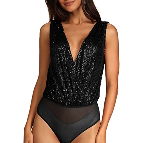 C'est TT Damen Pailletten Body Unterhemd Bodysuit Tops Wrap Bodies Blusebody Damenbody Frauen Pailletten Stringbody Tops Karneval Kostüm Bodysuit Tops Stringbody Tanz-Body Shapewear Formende Bodys von C'est TT