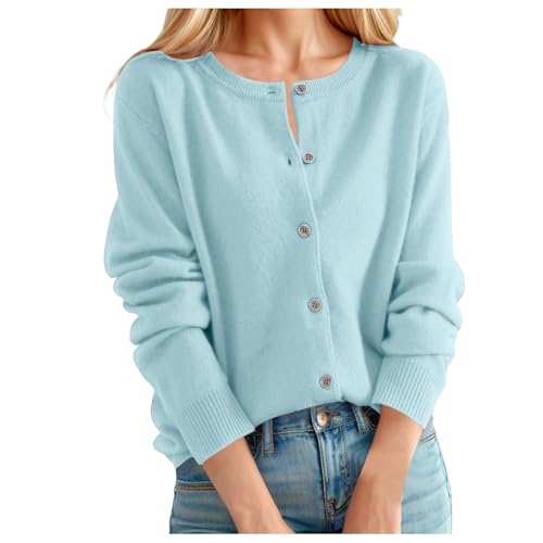 C'est TT Damen Strickjacke Kurz, Strickjacke Damen Kurz Cardigan Rundhals Herbst Strickpullover Langarm Elegant Weich Pullover Einfarbig Damenstrickjacke Warm Kaschmir Strickweste Mit Knöpfen Grün M von C'est TT