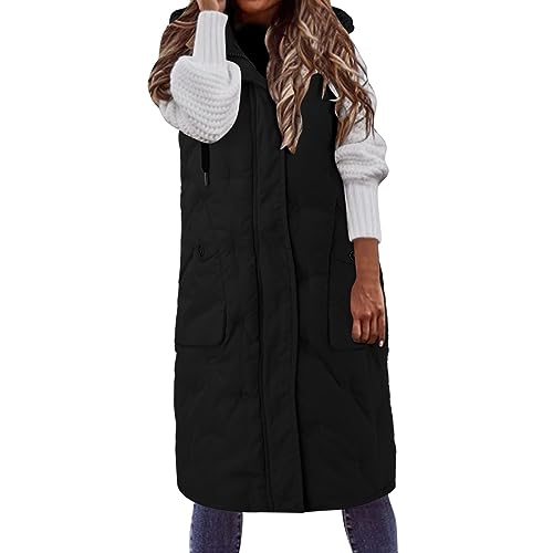 C'est TT Damenmantel Winter Frauen Ärmellose Softshelljacke Mit Kapuze Winterweste Jacke Puffer für Damen Daunenjacke Übergangsweste Parka Mantel Steppjacke Outdoorweste Pufferweste Winterjacke von C'est TT