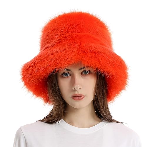 C'est TT Damenmütze Damenhut Winter Pelzig Fischerhut Bucket Hat Kunstpelz Plüsch Eimer Hut Flauschige Fischerhüte Warme Anglerhut Freizeithut für Frauen Teenager von C'est TT