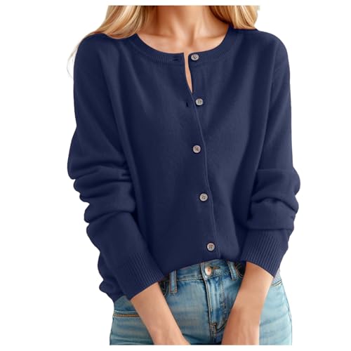 C'est TT Dünne Strickjacke, Strickjacke Damen Kurz Cardigan Rundhals Herbst Strickpullover Langarm Elegant Weich Pullover Einfarbig Damenstrickjacke Warm Kaschmir Strickweste Mit Knöpfen Dunkelblau L C'est TT Dünne Strickjacke, Strickjacke Damen Kurz Cardigan Rundhals Herbst Strickpullover Langarm Elegant Weich Pullover Einfarbig Damenstrickjacke Warm Kaschmir Strickweste Mit Knöpfen Dunkelblau L von C'est TT