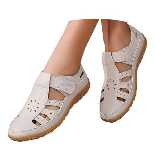 C'est TT Flache Sandalen Damen Vorne Geschlossen - Sandaletten Sommer Orthopädische Schuhe Hohl Strandsandalen Weichem Fußbett Walkingschuhe Outdoor Sportsandalen Klettverschluss von C'est TT