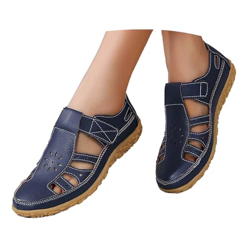 C'est TT Flache Sandalen Damen Vorne Geschlossen - Sandaletten Sommer Orthopädische Schuhe Hohl Strandsandalen Weichem Fußbett Walkingschuhe Outdoor Sportsandalen Klettverschluss von C'est TT