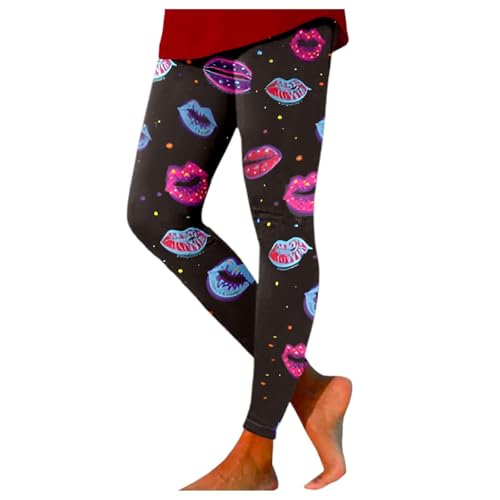 C'est TT Glitzer Leggings Damen, Bunte Leggings Damen 80Er High Waist Bad Taste Outfit Scrunch Sport 80Er Jahre Outfit Curry Elegant Push Up Muster Leggings von C'est TT