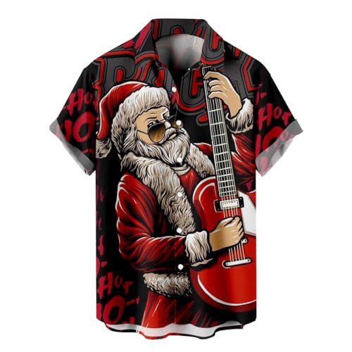 C'est TT Herren Funky Weihnachts Hemd 3D Druck Freizeithemd Herren Weihnachtshemd Kurzarm Button Down Hemden Business Hemd mit Weihnachtsmotiv Hawaiihemd für Männer Herren von C'est TT