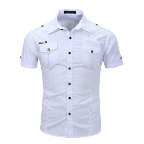 C'est TT Herrenhemden Kurzarm Bügelfrei Freizeit Bügelfrei Sommer Herrenhemden Kurzarmhemden Regular Fit Kurzarm Modern Baumwolle Trachtenhemd Freizeithemden Button Down Leichte Casual Businesshemd von C'est TT