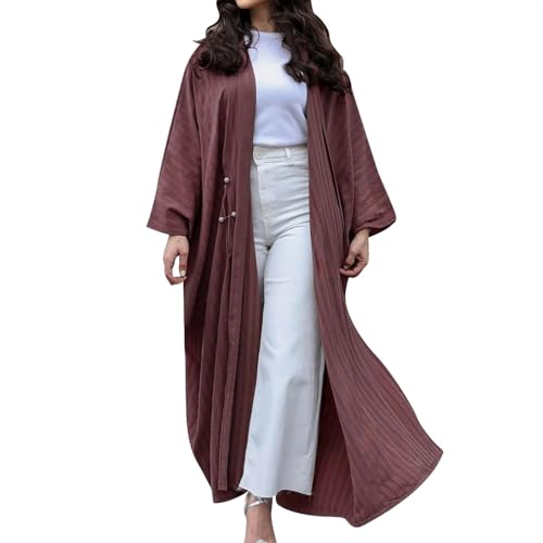C'est TT Kaftan Damen Lang Muslim Musselin Abaya Dress Lässig Einfach Kaftan Offene Einfarbig Tageskleid Türkisch Gebetskleidung Belted Design Jilbab Army-Grün Burka von C'est TT