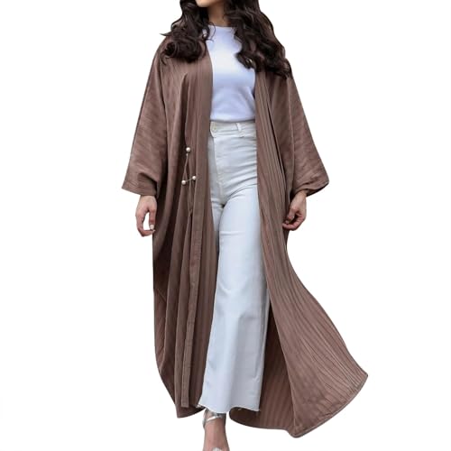 C'est TT Kaftan Damen Lang Muslim Musselin Abaya Dress Lässig Einfach Kaftan Offene Einfarbig Tageskleid Türkisch Gebetskleidung Belted Design Jilbab Army-Grün Burka von C'est TT