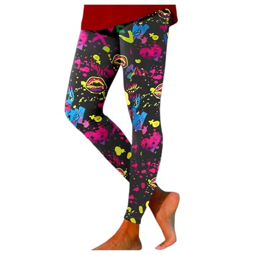 C'est TT Leggings Damen Bunt, Bunte Leggings Damen 80Er High Waist Bad Taste Outfit Scrunch Sport 80Er Jahre Outfit Curry Elegant Push Up Muster Leggings von C'est TT